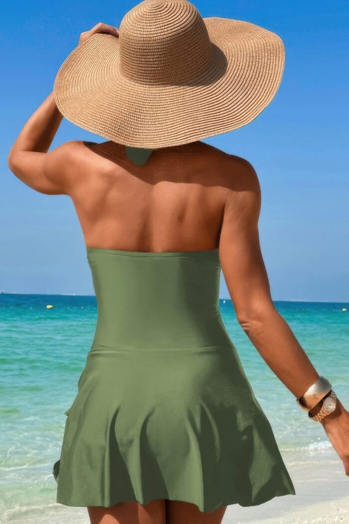 Halter neck twisted tie knot front dress swimsuit - image 3