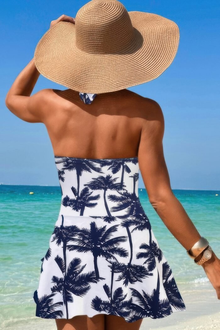Halter neck twisted tie knot front dress swimsuit - image 6