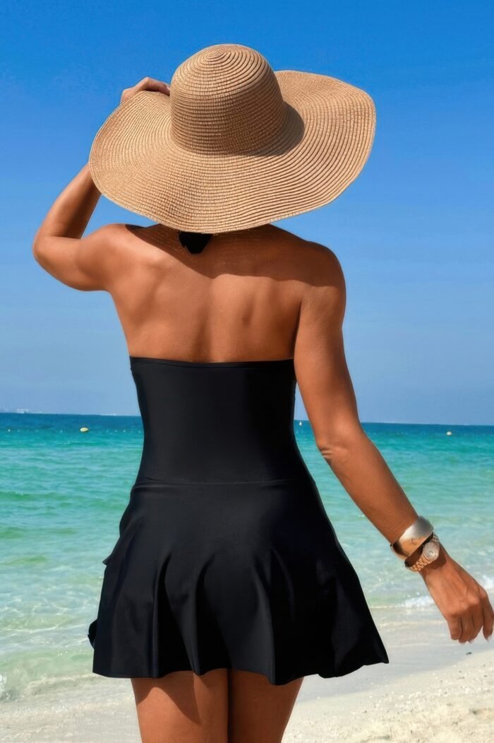 Halter neck twisted tie knot front dress swimsuit - image 9