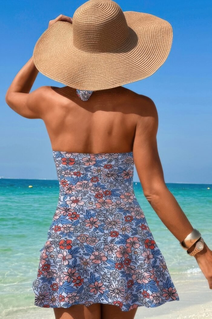 Halter neck twisted tie knot front dress swimsuit - image 12