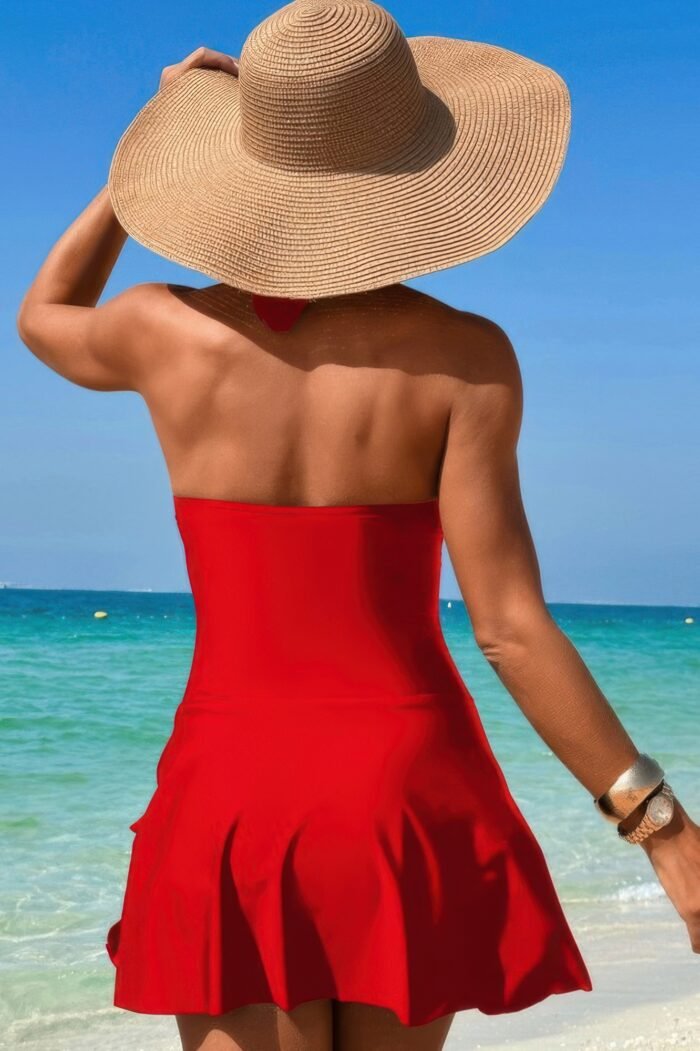 Halter neck twisted tie knot front dress swimsuit - image 15