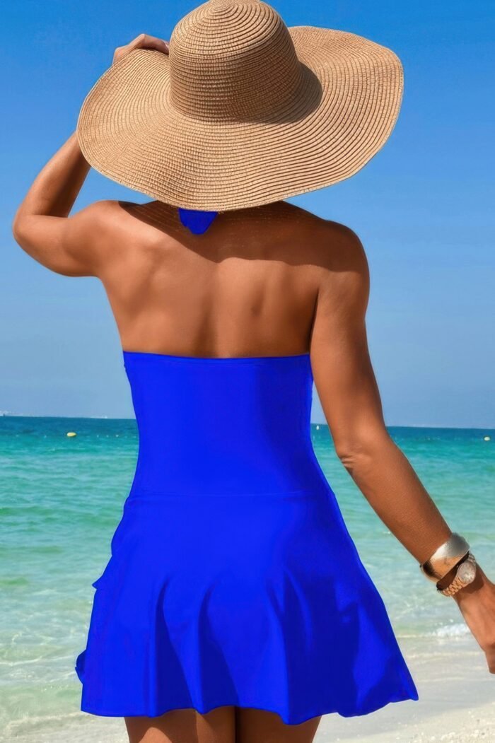 Halter neck twisted tie knot front dress swimsuit - image 18