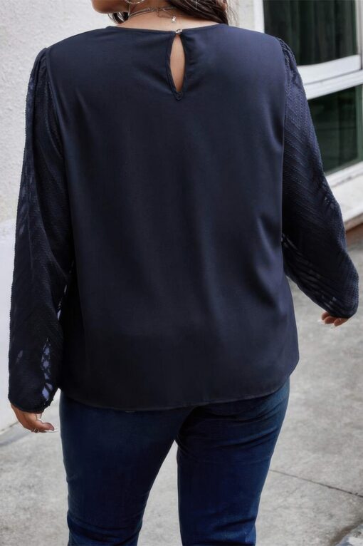 Plus Size O-Neck Navy Blue Long Sleeve Blouse – Elegant Casual Top - Image 3