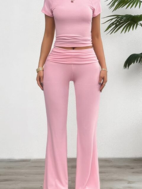 Two Pieces Round Neck Fit Elastic Straight Sets