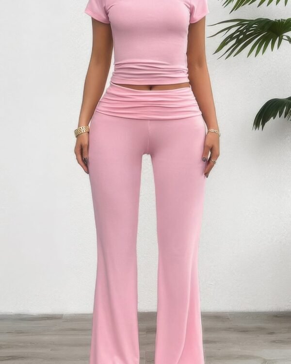 Two Pieces Round Neck Fit Elastic Straight Sets