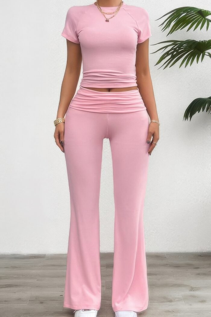 Two pieces round neck fit elastic straight sets - image 1