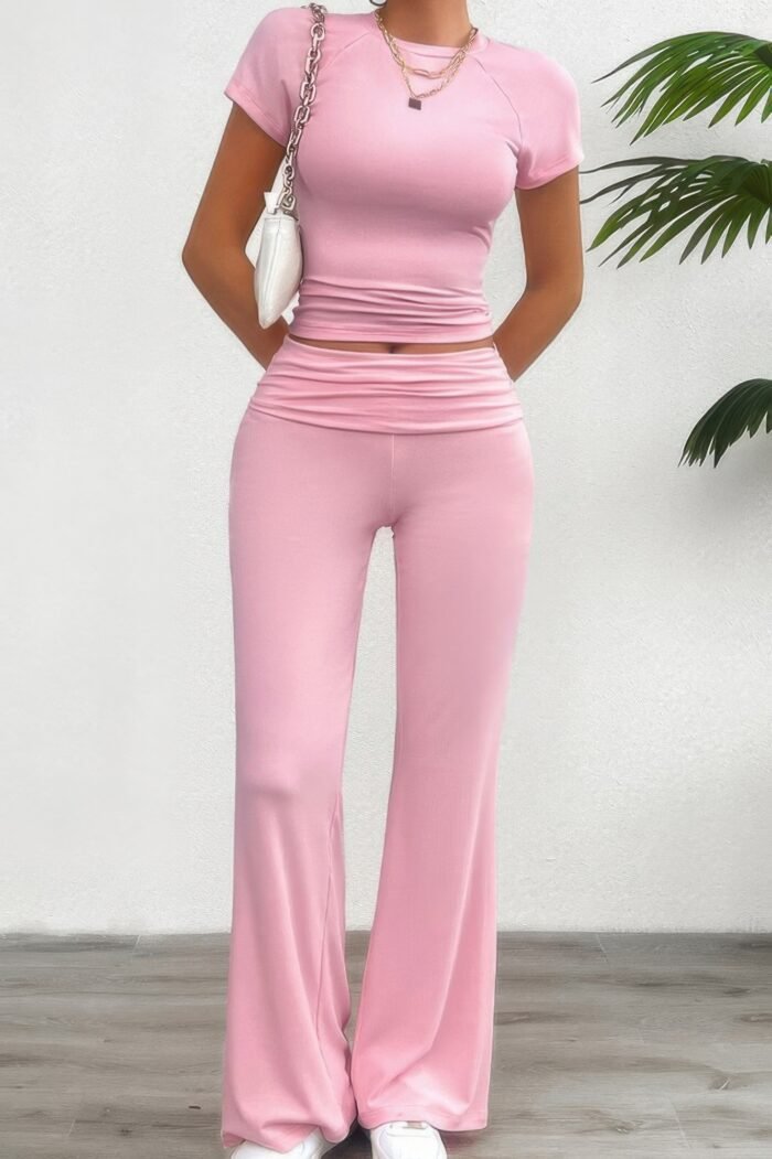 Two pieces round neck fit elastic straight sets - image 3