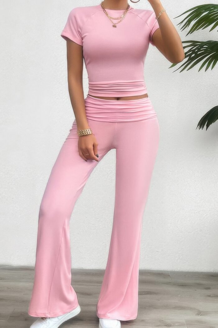 Two pieces round neck fit elastic straight sets - image 5