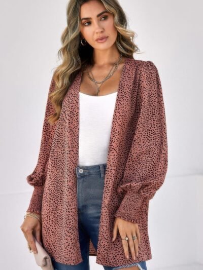 Front Open Leopard Print Loose Fit Top