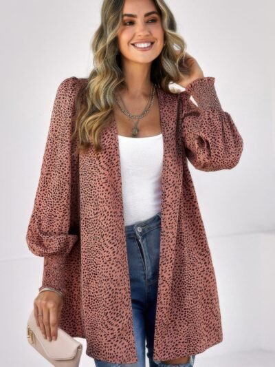 Front Open Leopard Print Loose Fit Top Front Open Leopard Print Loose Fit Top