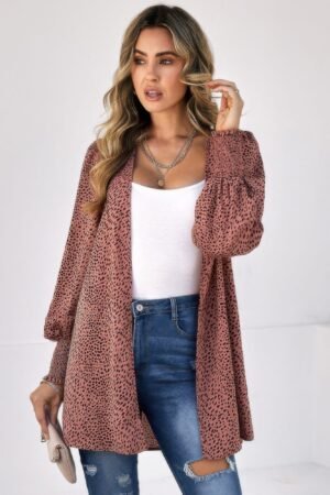Front Open Leopard Print Loose Fit Top