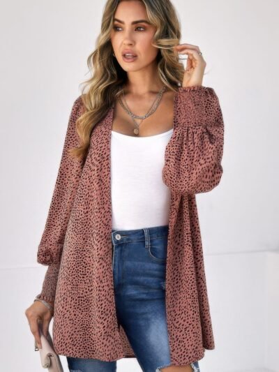 Front Open Leopard Print Loose Fit Top Front Open Leopard Print Loose Fit Top