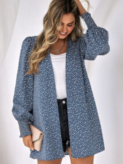 Front Open Leopard Print Loose Fit Top Front Open Leopard Print Loose Fit Top