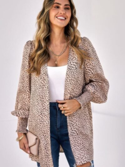 Front Open Leopard Print Loose Fit Top Front Open Leopard Print Loose Fit Top