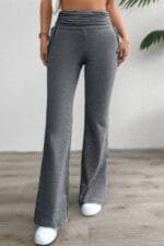 Pleated Solid Waist Band Fit Pants