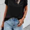Round Neck Soild Loose Fit Puff Sleeves Blouse