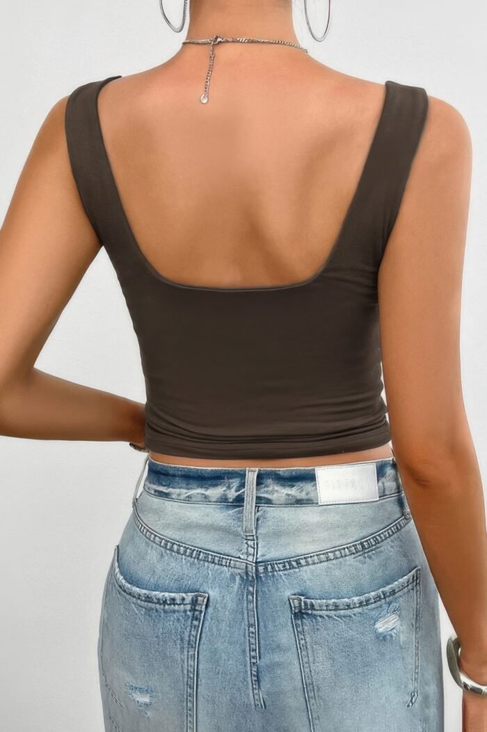 Solid Elastic Sleeveless Low Back Hot Top - Image 3