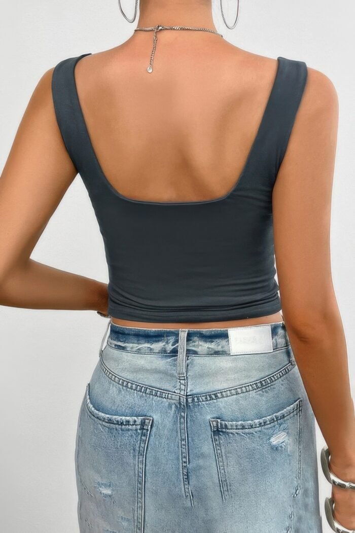 Solid Elastic Sleeveless Low Back Hot Top - Image 6