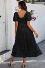 Square Neck Swiss Dot Ruffle Puff Sleeves Dress