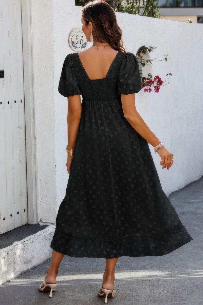 Square neck swiss dot ruffle puff sleeves dress - image 3