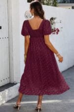 Square Neck Swiss Dot Ruffle Puff Sleeves Dress