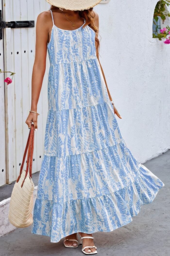 Allover print sleeveless pockets color block dress - image 3