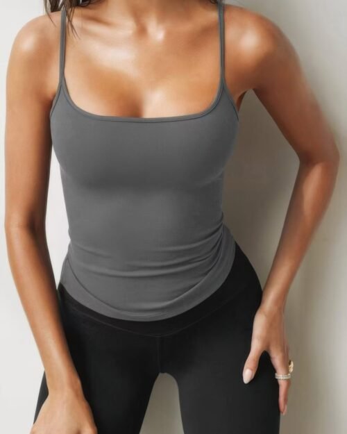 solid square neck sleeveless slim tank top