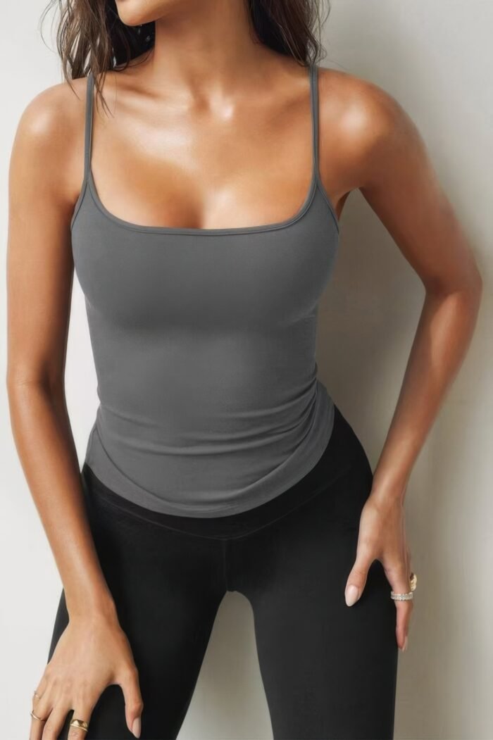 Solid Square Neck Sleeveless Slim Tank Top - Image 1
