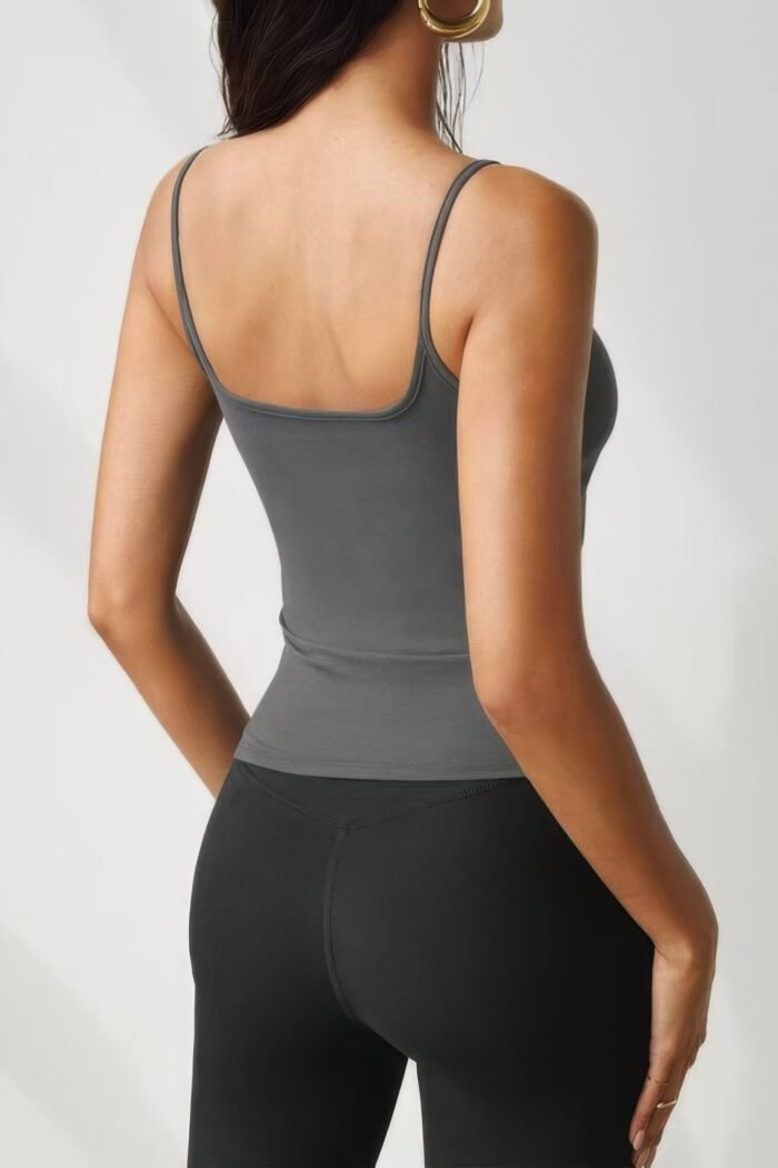 Solid Square Neck Sleeveless Slim Tank Top - Image 2