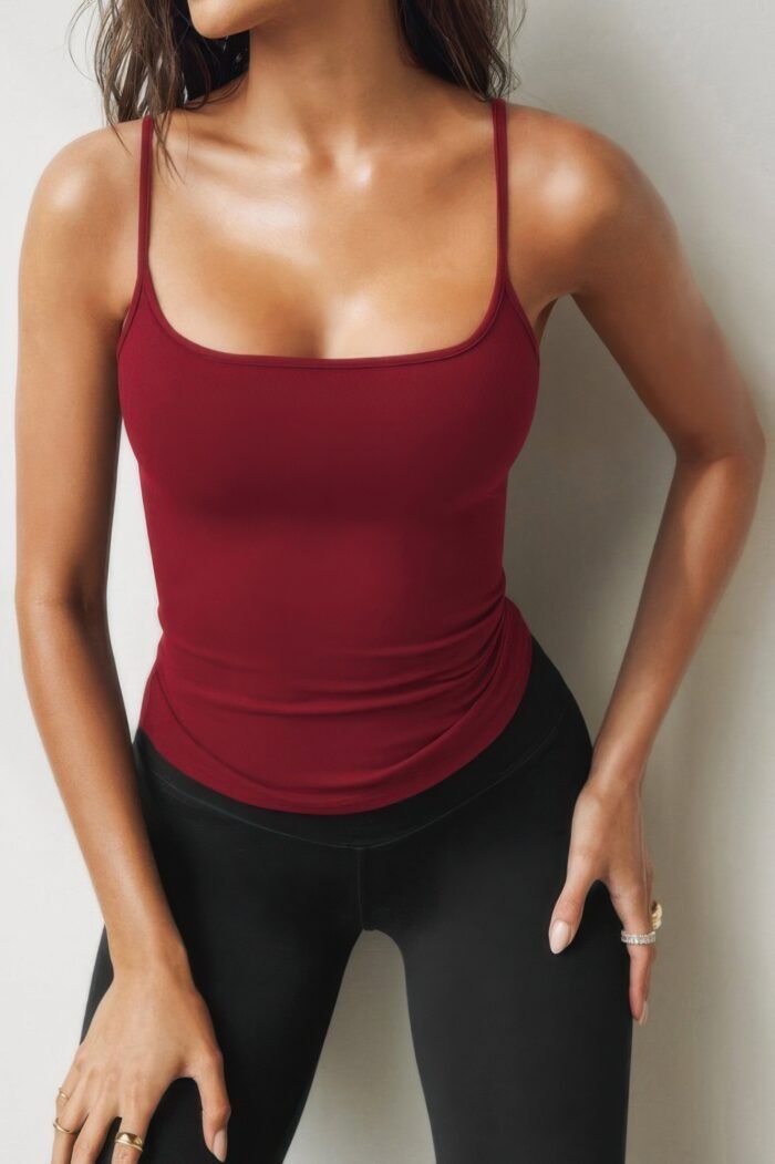 Solid Square Neck Sleeveless Slim Tank Top - Image 6