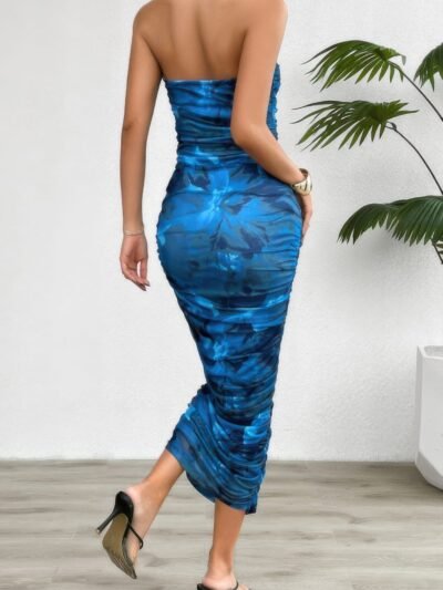 Off Shoulder Allover Print Pleated Bodycon Dress Off Shoulder Allover Print Pleated Bodycon Dress