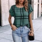 Notched Neckline Blouse Relaxed Fit With Stylish Batwing Sleeves