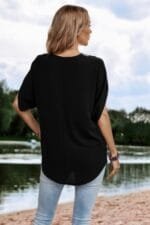 V Neck Short Dolman Sleeves Boho Loose Top