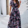 Boho Floral Print High Waist Band Fit Lined Dress