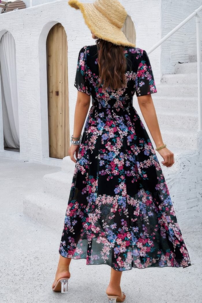 Boho floral print high waist band fit lined dress - image 5