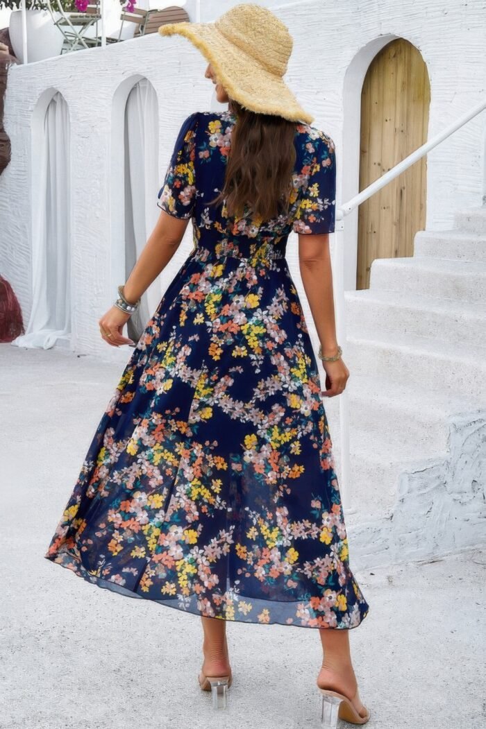 Boho floral print high waist band fit lined dress - image 11