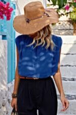 Solid Ruched Sleeveless Loose Fit Round Neck Top