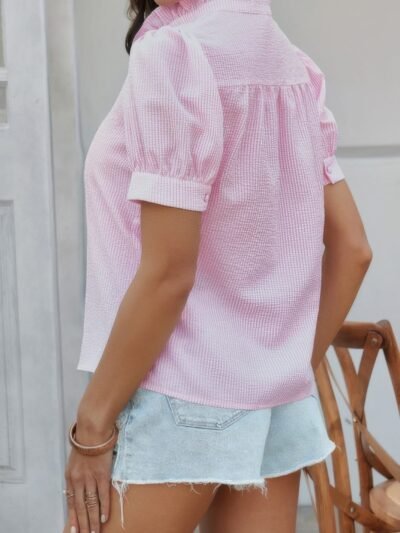 Stripe Button Down Ruffled Front Trim Shirt Stripe Button Down Ruffled Front Trim Shirt