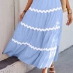 pleated elastic waist maxi skirt waves print