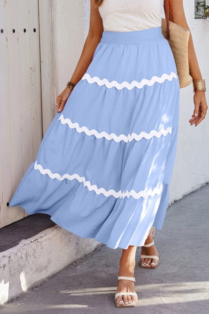 Waves print pleated elastic waist band skirt - image 1