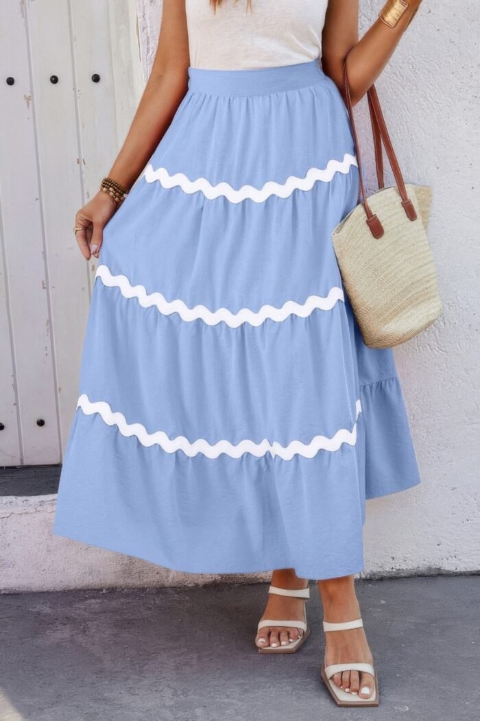 Waves print pleated elastic waist band skirt - image 2