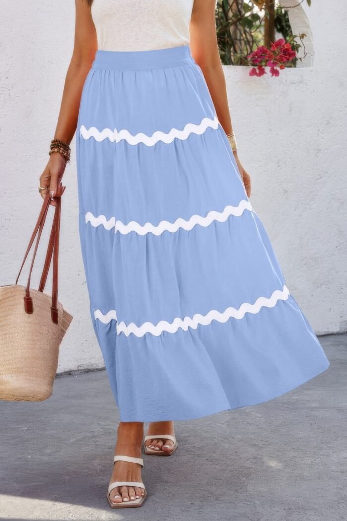 Waves print pleated elastic waist band skirt - image 3