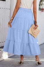 Pleated Elastic Waist Maxi Skirt – Waves Print Women’s Skirt