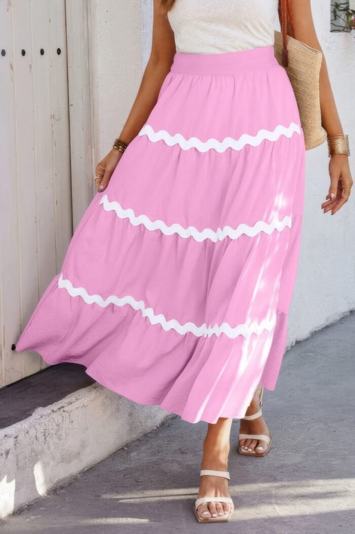 Waves print pleated elastic waist band skirt - image 5