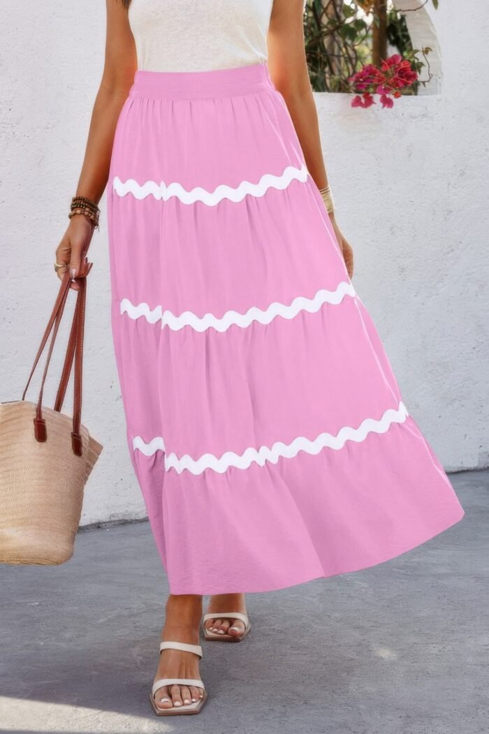 Waves print pleated elastic waist band skirt - image 6
