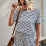 Round Neck Striped Top Short Set