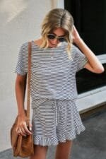 Round Neck Striped Top Short Set
