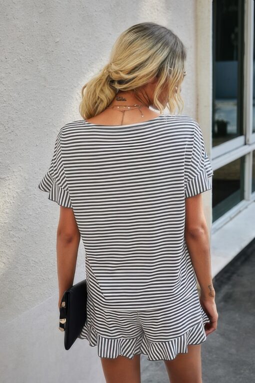 Round Neck Striped Top Short Set - Image 3