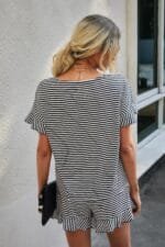 Round Neck Striped Top Short Set