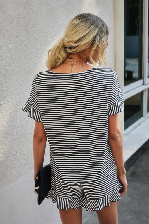 Round Neck Striped Top Short Set - Image 6